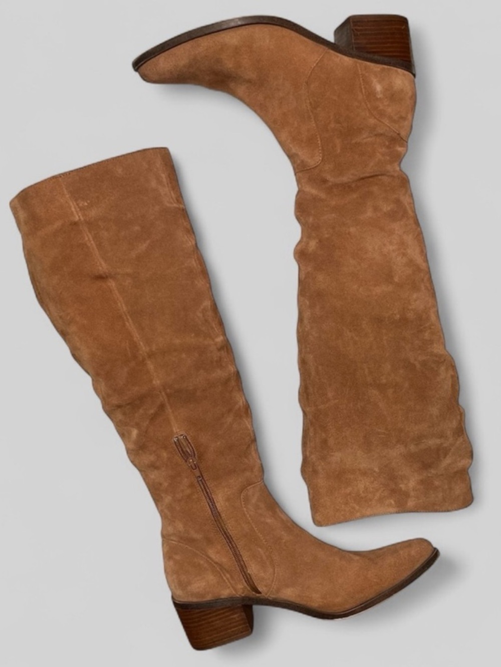 Steve Madden Holly tan suede leather knee high block heel pointed toe boots 10M - Picture 2 of 16